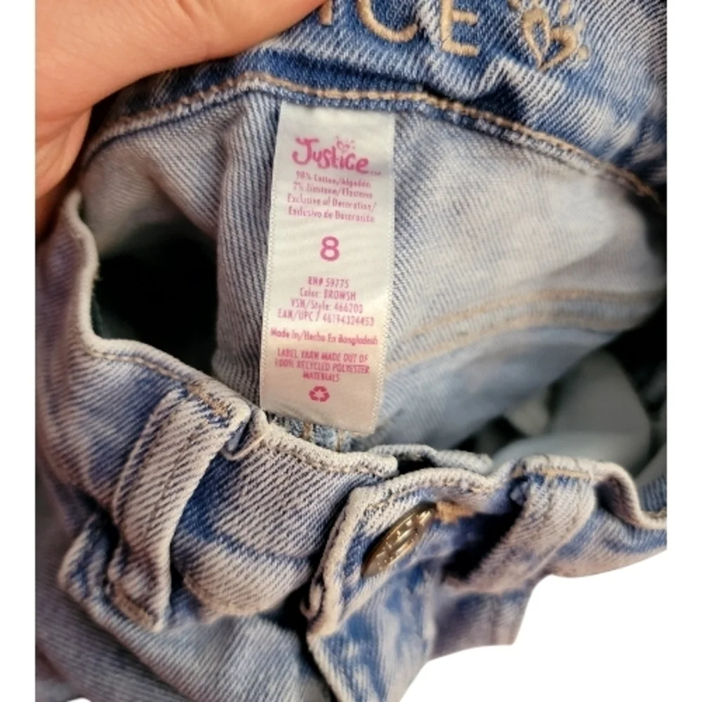 Justice Light Blue Distressed Straight Leg Jeans, Size 8